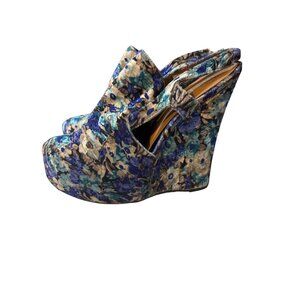 Jeffrey Campbell Floral Velvet Wedge Heels With Cut-Out Strap‎ Design Sz 9